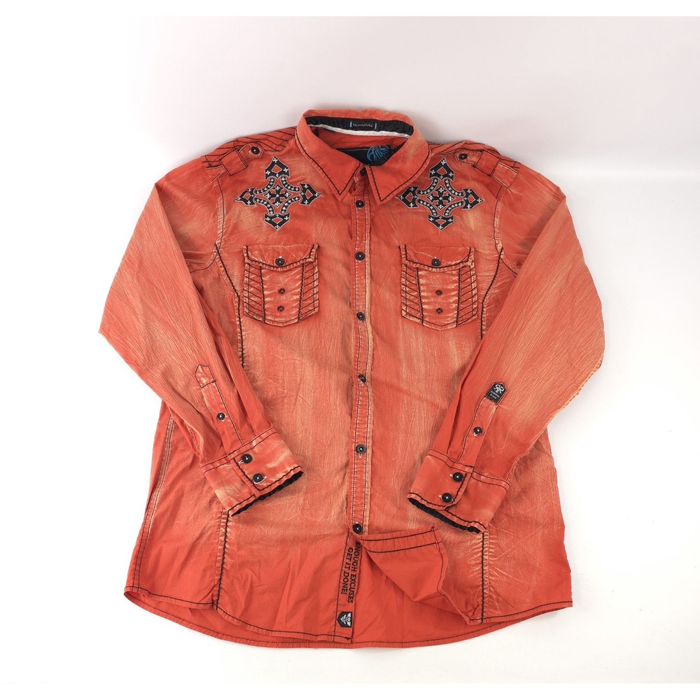 Roar Signature Orange Cross Embroidered Torch SR 2 Men's Faded Shirt Size Large